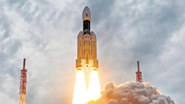 India’s second Moon mission Chandrayaan-2 lifts off onboard GSLV Mk III-M1 launch vehicle from Satish Dhawan Space Center at Sriharikota in Andhra Pradesh.(PTI Photo)