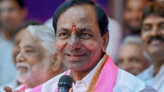 Telangana chief minister K Chandrashekar Rao (KCR) has had his images and his party’s symbol carved on one of the pillars of the Yadadri Temple.(PTI PHOTO.)