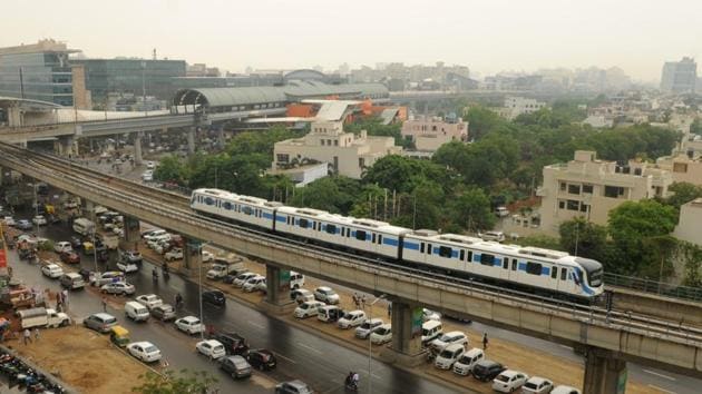 The Rapid Metro was constructed by IL&FS Infrastructure in two phases. Built in three years at a cost of Rs 1,450 crore, the service was opened in 2013. (HT Photo) The Rapid Metro was constructed by IL&FS Infrastructure in two phases. Built in three years at a cost of Rs 1,450 crore, the service was opened in 2013. (HT Photo)