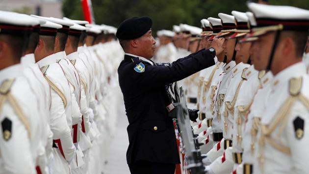 Members of Japan’s Self-Defence Forces’ honour guard prepare for a welcoming ceremony for Indian Defence Minister Rajnath Singh at the Defence Ministry in Tokyo, Japan. (Issei Kato / REUTERS) 