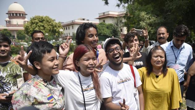 In July 2018, the apex court started hearing the Navtej Johar clutch of petitions. The hearings went on till the month of September. The fateful day arrived on September 6, when a five judge constitution bench, headed by the then Chief Justice of India Dipak Misra, overturned Section 377 161 years after its introduction in the Indian Penal Code. (Sanchit Khanna / HT Archive)