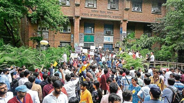 According to data provided by the university’s election committee, 67.9% of 8,488 registered students cast their votes.(Biplov Bhuyan/HT PHOTO) According to data provided by the university’s election committee, 67.9% of 8,488 registered students cast their votes.(Biplov Bhuyan/HT PHOTO)