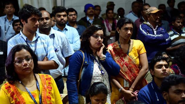 Indian Space Research Organization (ISRO) employees in tense mood after the Vikram module of Chandrayaan 2 lost the communication during landing on lunar surface at ISRO Telemetry Tracking and Command Network (ISTRAC), on Friday, Sept. 6, 2019. A NASA Factsheet shows 40% of all lunar missions undertaken have failed. (PTI) Indian Space Research Organization (ISRO) employees in tense mood after the Vikram module of Chandrayaan 2 lost the communication during landing on lunar surface at ISRO Telemetry Tracking and Command Network (ISTRAC), on Friday, Sept. 6, 2019. A NASA Factsheet shows 40% of all lunar missions undertaken have failed. (PTI)