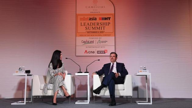 Uday Kotak, Founder, MD and CEO of Kotak Mahindra Bank Ltd, in conversation with Shereen Bhan, Managing Editor of CNBC TV18, during the summit. According to Kotak, the real estate and financial services sectors in India are set for a significant consolidation. The consolidation will take place over the next two years, he further added. (HT Photo) 