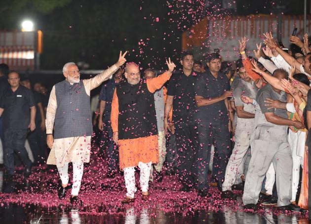 Prime Minister Narendra Modi and home minister Amit Shah in New Delhi, May 23, 2019(Arvind Yadav/HT PHOTO)