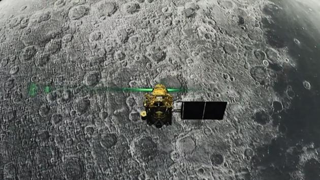 This screen grab taken from a live webcast by Indian Space Research Organisation (ISRO) on August 6, 2019, shows Vikram Lander before it is supposed to land on the Moon(AFP PHOTO / INDIAN SPACE RESEARCH ORGANISATION)