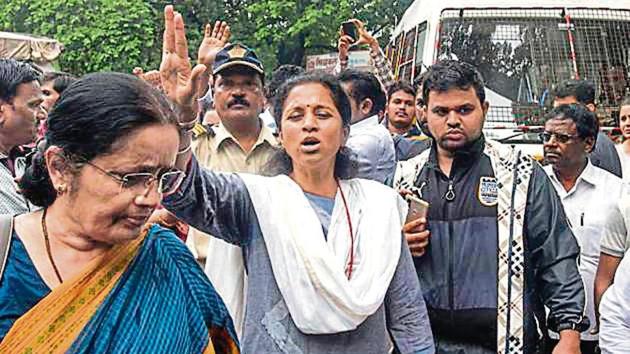 MP Supriya Sule during the NCP’s protest at Aarey Colony on Sunday. (Satyabrata Tripathy/HT Photo) MP Supriya Sule during the NCP’s protest at Aarey Colony on Sunday. (Satyabrata Tripathy/HT Photo)