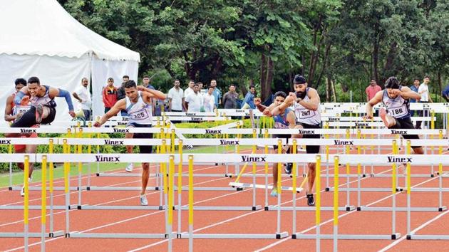 110m hurdles underway at the ASI. (HT photo) 110m hurdles underway at the ASI. (HT photo)