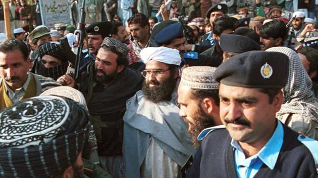 In this Jan. 27, 2000 file photo, Masood Azhar, center, (wearing glasses and white turban), leader of Jaish-e-Mohammad arrives in Islamabad, Pakistan.(Photo: AP) In this Jan. 27, 2000 file photo, Masood Azhar, center, (wearing glasses and white turban), leader of Jaish-e-Mohammad arrives in Islamabad, Pakistan.(Photo: AP)