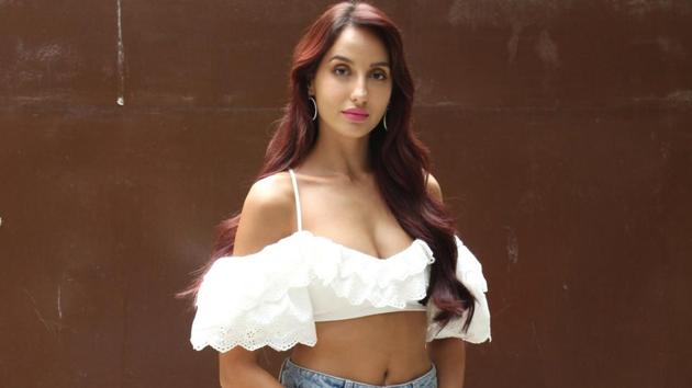 Nora Fatehi during the promotions of the film Batla House in Mumbai.(IANS) Nora Fatehi during the promotions of the film Batla House in Mumbai.(IANS)