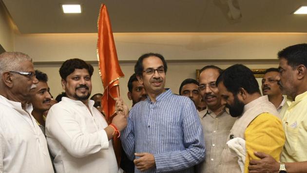 The exodus from the Nationalist Congress Party (NCP) continued on Monday, with its MLA from Shrivardhan constituency in Raigad district, Avdhut Tatkare, joining the Shiv Sena. (Photo by Rajesh Waradkar) The exodus from the Nationalist Congress Party (NCP) continued on Monday, with its MLA from Shrivardhan constituency in Raigad district, Avdhut Tatkare, joining the Shiv Sena. (Photo by Rajesh Waradkar)