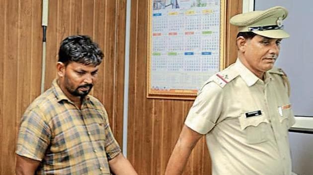 The suspect, Mohammad Khan, 35, a native of Rajasthan made weapons from parts of trucks and heavy vehicles.(parveen kumar/ht) The suspect, Mohammad Khan, 35, a native of Rajasthan made weapons from parts of trucks and heavy vehicles.(parveen kumar/ht)