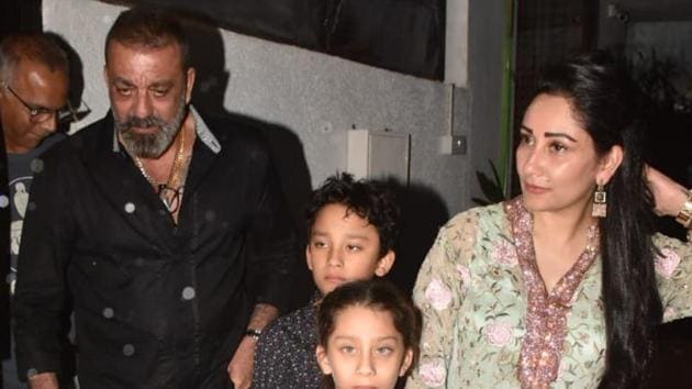 Sanjay Dutt spotted with wife Maanayata Dutt and kids Shahraan and Iqra in Mumbai.(Varinder Chawla)