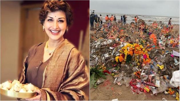Sonali Bendre has shared a picture of the Juhu Beach after Ganpati immersion.