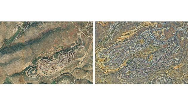 (L) An aerial view shows the Israeli settlement of Beitar Illit in the occupied West Bank as seen in 1997. (R) The same view as seen in 2018. Beitar Illit is a settlement built for Israel’s fast-growing ultra-Orthodox Jewish community. According to Peace Now, an Israeli anti-settlements watchdog, Beitar Illit saw the most construction of all of Israel’s West Bank settlements in 2018. (Peace Now / Handout via REUTERS) (L) An aerial view shows the Israeli settlement of Beitar Illit in the occupied West Bank as seen in 1997. (R) The same view as seen in 2018. Beitar Illit is a settlement built for Israel’s fast-growing ultra-Orthodox Jewish community. According to Peace Now, an Israeli anti-settlements watchdog, Beitar Illit saw the most construction of all of Israel’s West Bank settlements in 2018. (Peace Now / Handout via REUTERS)