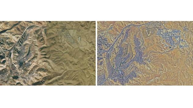 (L) An aerial view shows the Israeli settlement of Maale Adumim as seen in 1997. (R) The same view as seen in 2018. Israel’s settler communities are hardly homogeneous. Some settlers are driven by burning ideology. Others are just looking for a cheap apartment. Some of the settlements adjacent to Israel are seen by many Israelis as just regular towns, unlike the more isolated enclaves deep in the West Bank. (Peace Now / Handout via REUTERS) (L) An aerial view shows the Israeli settlement of Maale Adumim as seen in 1997. (R) The same view as seen in 2018. Israel’s settler communities are hardly homogeneous. Some settlers are driven by burning ideology. Others are just looking for a cheap apartment. Some of the settlements adjacent to Israel are seen by many Israelis as just regular towns, unlike the more isolated enclaves deep in the West Bank. (Peace Now / Handout via REUTERS)