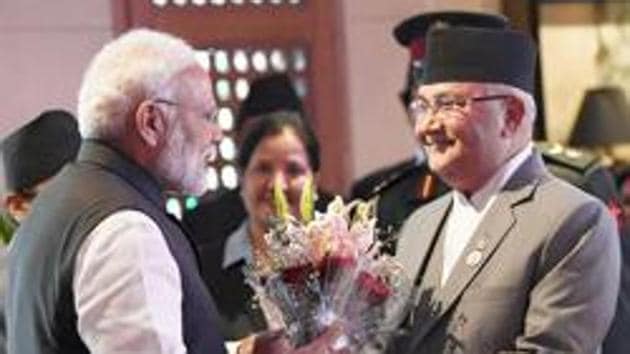 Prime Minister Narendra Modi and his Nepalese counterpart KP Sharma Oli inaugurated via video conference Asia’s first cross-border oil pipeline.(PTI PHOTO.)