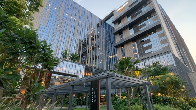 With 49 elevators moving a floor per second and zumba classes, Amazon’s new Indian headquarters, its biggest building globally. (Twitter: @AmazonNews_IN) With 49 elevators moving a floor per second and zumba classes, Amazon’s new Indian headquarters, its biggest building globally. (Twitter: @AmazonNews_IN)