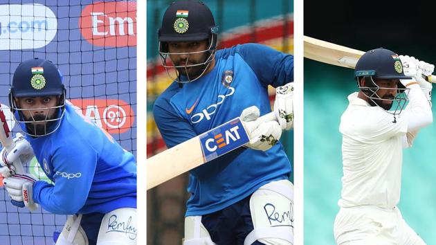 Virat Kohli, Rohit Sharma, Cheteshwar Pujara(HT Collage)