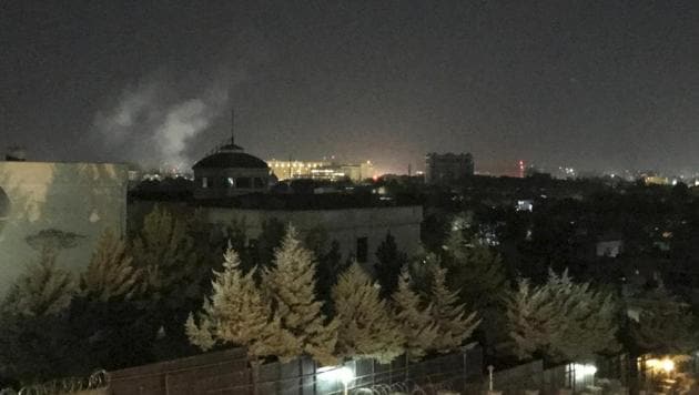 A plume of smoke rises near the U.S. Embassy in Kabul, Afghanistan on Wednesday, Sept. 11, 2019. A blast was heard shortly after midnight on the anniversary of the 9/11 attacks. (AP) A plume of smoke rises near the U.S. Embassy in Kabul, Afghanistan on Wednesday, Sept. 11, 2019. A blast was heard shortly after midnight on the anniversary of the 9/11 attacks. (AP)