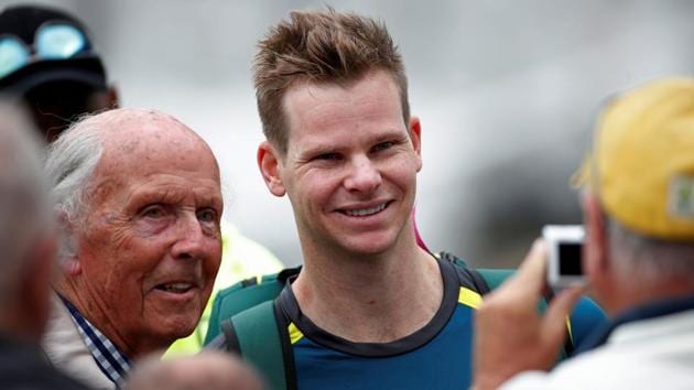 Australia's Steve Smith poses for a photograph with a fan during nets.(Action Images via Reuters)