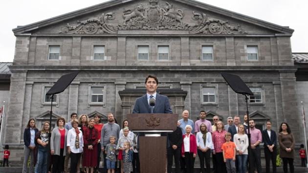 Canadian PM Justin Trudeau speaks during a press conference after meeting Governor General Julie Payette at Rideau Hall to call an election in Ottawa on Wednesday, Sept. 11, 2019. (AP) Canadian PM Justin Trudeau speaks during a press conference after meeting Governor General Julie Payette at Rideau Hall to call an election in Ottawa on Wednesday, Sept. 11, 2019. (AP)