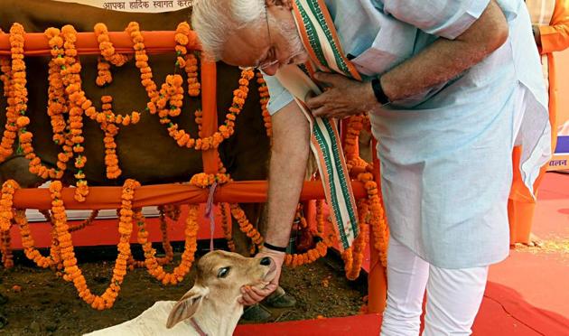 Prime Minister Narendra Modi during the Pashu Vigyan Evam Arogya Mela, in Mathura on Wednesday. (ANI) Prime Minister Narendra Modi during the Pashu Vigyan Evam Arogya Mela, in Mathura on Wednesday. (ANI)
