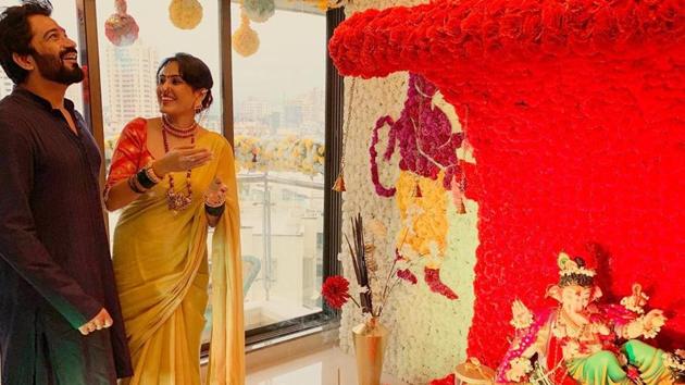 Kamya Punjabi celebrated Ganesh Chaturthi with her fiance Shalabh Dang.