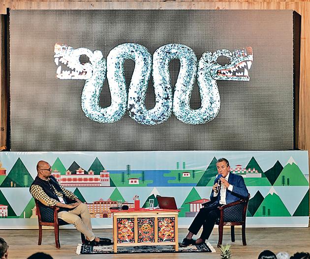 Neil MacGregor in conversation with Pramod Kumar KG. (Mountain Echoes) Neil MacGregor in conversation with Pramod Kumar KG. (Mountain Echoes)