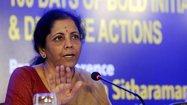 Finance minister Nirmala Sitharaman, addressing the media on her government’s crossing of 100 days in office on September 10, passed off the slowdown as part of the cycle.(ANI)