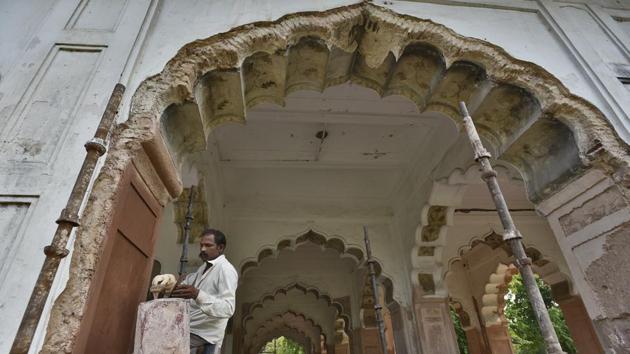 The museum containing Bahadur Shah Zafar’s ‘farmans’, his clothes, astronomical instruments and pottery has been shifted to another building and will open for viewing before October-end. Apart from removing the antiquities, the museum doors and wooden partitions from the 17th century palace, the year-long conservation included the monument’s flooring in red sandstone and the application of lime punning on its walls. (Burhaan Kinu / HT Photo) The museum containing Bahadur Shah Zafar’s ‘farmans’, his clothes, astronomical instruments and pottery has been shifted to another building and will open for viewing before October-end. Apart from removing the antiquities, the museum doors and wooden partitions from the 17th century palace, the year-long conservation included the monument’s flooring in red sandstone and the application of lime punning on its walls. (Burhaan Kinu / HT Photo)