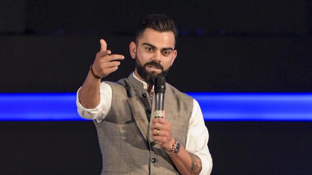 New Delhi: Indian cricket team Captain Virat Kohli addresses after the Delhi and District Cricket Association (DDCA) unveiled a new pavilion stand bearing his name.(PTI)