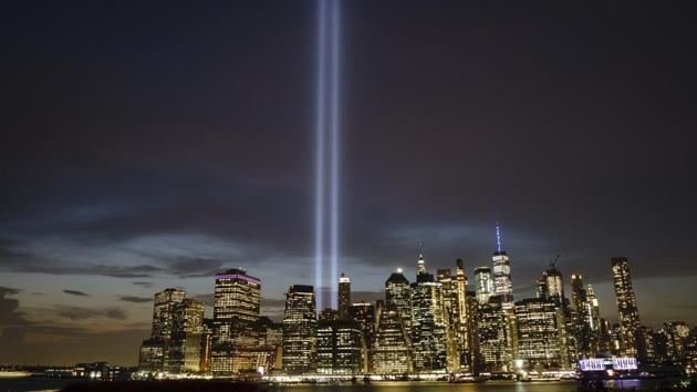 The ‘Tribute in Light’ rises skyward on the 18th anniversary of the 9/11 terrorist attacks, in New York City. Throughout the United States services were held to mark the anniversary of the September 11, 2011 terrorist attacks to remember the 2,977 people who were killed in New York, the Pentagon and in a field in rural Pennsylvania. (Drew Angerer / Getty Images / AFP) The ‘Tribute in Light’ rises skyward on the 18th anniversary of the 9/11 terrorist attacks, in New York City. Throughout the United States services were held to mark the anniversary of the September 11, 2011 terrorist attacks to remember the 2,977 people who were killed in New York, the Pentagon and in a field in rural Pennsylvania. (Drew Angerer / Getty Images / AFP)