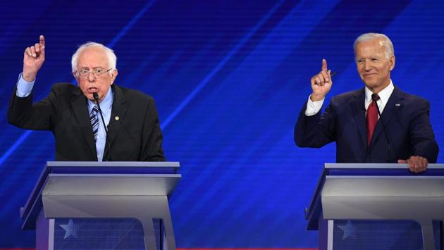 Democratic presidential hopefuls Senator of Vermont Bernie Sanders (L) and Former Vice President Joe Biden participate during the third Democratic primary debate of the 2020 presidential campaign season hosted by ABC News in partnership with Univision at Texas Southern University in Houston, Texas. (Robyn Beck / AFP) Democratic presidential hopefuls Senator of Vermont Bernie Sanders (L) and Former Vice President Joe Biden participate during the third Democratic primary debate of the 2020 presidential campaign season hosted by ABC News in partnership with Univision at Texas Southern University in Houston, Texas. (Robyn Beck / AFP)