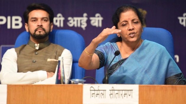 Nirmala Sitharaman addressing a press conference in Delhi on Sept 14, 2019. (Photo Photo Raj K Raj/ HT)