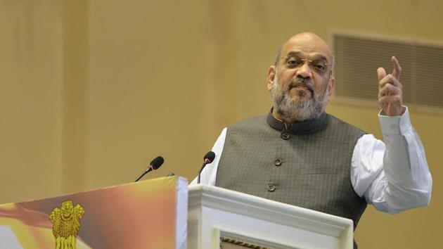 Home Minister Amit Shah addresses during the 'Hindi Divas Samaroh' in New Delhi, Saturday, Sept. 14, 2019. Hindi Divas is observed to mark the decision of the Constituent Assembly to extend official language status to Hindi on this day in 1949(PTI Photo)