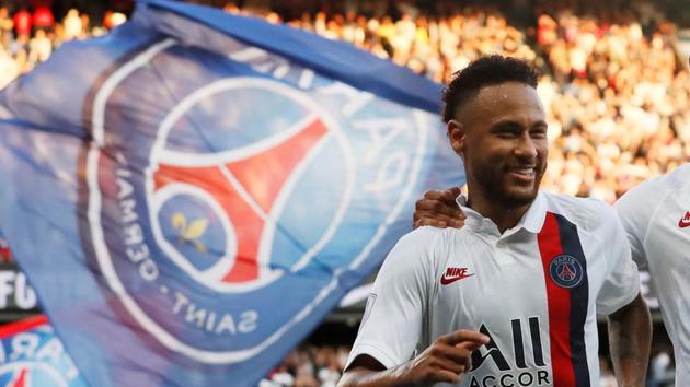 Paris St Germain's Neymar celebrates scoring their first goal(REUTERS)