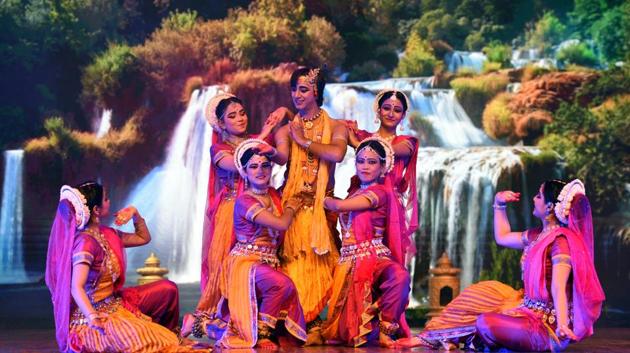Artists perform a musical play ‘Meera’ to bring alive lesser known compositions of saint Meera Bai, at Siri Fort Auditorium, in New Delhi. (Sonu Mehta/HT Photo)
