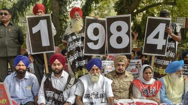 Family members of the victims of 1984 anti-Sikh riots stage a protest at Jantar Mantar, in New Delhi, Thursday, Nov 1, 2018. (PTI File) Family members of the victims of 1984 anti-Sikh riots stage a protest at Jantar Mantar, in New Delhi, Thursday, Nov 1, 2018. (PTI File)