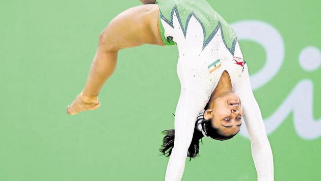 Dipa Karmakar (IND) of India competes on the floor exercise during the women's qualifications(REUTERS)