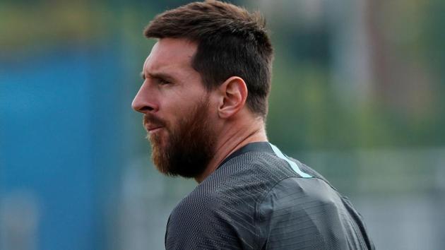 Barcelona's Lionel Messi during training.(REUTERS)