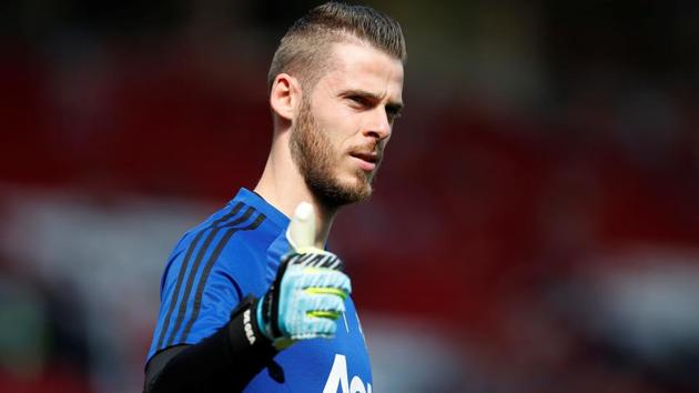 Manchester United's David de Gea during the warm up before the match. (REUTERS) Manchester United's David de Gea during the warm up before the match. (REUTERS)