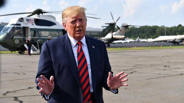 US President Donald Trump speaks to the press before boarding Air Force One in Morristown. (Photo: AFP) US President Donald Trump speaks to the press before boarding Air Force One in Morristown. (Photo: AFP)