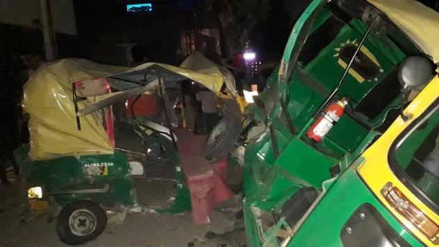 A speeding car, allegedly being driven by a 23-year-old student, rammed the autos near a bus stand in outer Delhi’s Swaroop Nagar leading to two deaths. (HT FILE) A speeding car, allegedly being driven by a 23-year-old student, rammed the autos near a bus stand in outer Delhi’s Swaroop Nagar leading to two deaths. (HT FILE)