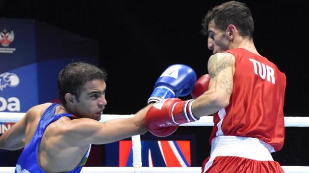 Amit Panghal in action during the World Boxing Championship. (HT Photo) Amit Panghal in action during the World Boxing Championship. (HT Photo)