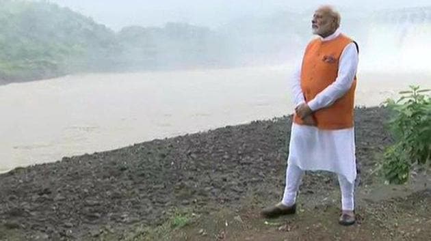 On 69th birthday, PM Narendra Modi visits Sardar Sarovar dam.(ANI Photo)