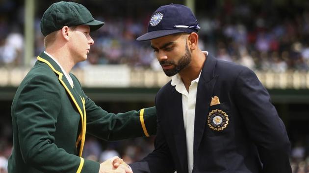 Steve Smith of Australia shakes hands with Virat Kohli of India.(Cricket Australia via Getty Imag) Steve Smith of Australia shakes hands with Virat Kohli of India.(Cricket Australia via Getty Imag)
