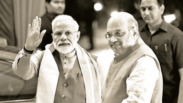 Prime Minister Narendra Modi seen and BJP National President Amit Shah(Vipin Kumar / Hindustan Times.)