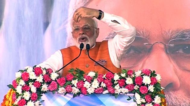 Prime Minister Narendra Modi addresses a public meeting during his visit to Gujarat on Tuesday, his 69th birthday.(ANI photo) Prime Minister Narendra Modi addresses a public meeting during his visit to Gujarat on Tuesday, his 69th birthday.(ANI photo)