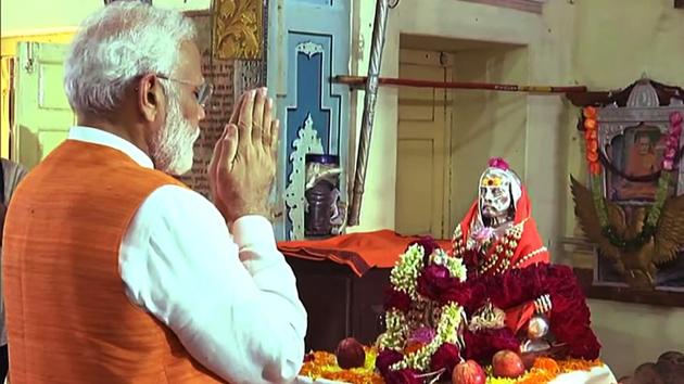Prime Minister Narendra Modi offers prayers at Garudeshwar Dutt temple during his visit to Kevadia in Narmada (ANI) Prime Minister Narendra Modi offers prayers at Garudeshwar Dutt temple during his visit to Kevadia in Narmada (ANI)